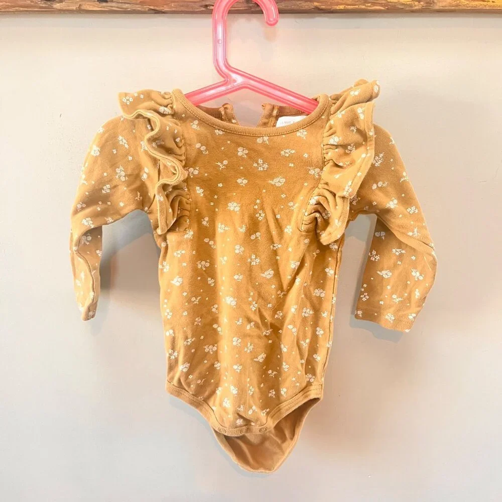 Jamie Kay Baby Girls Floral Print Long‎ Sleeve Bodysuit With Ruffle Details Size